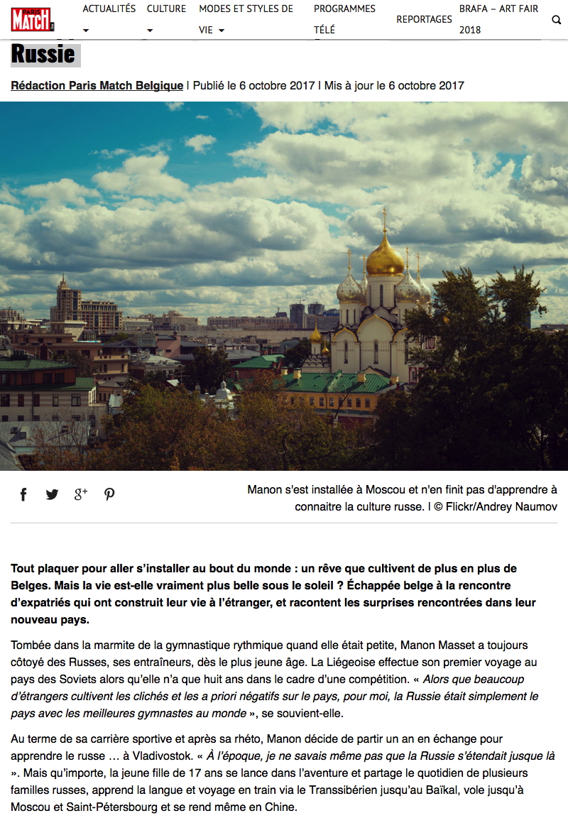Page Internet. Paris Match. Échappée belge - 10 choses surprenantes sur la vie en Russie. 2017-10-06